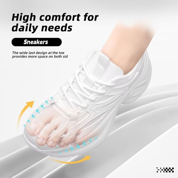 ⚡Women's White Fabric Chunky Comfortable Walking Running Sport Athletic Sneakers - Picture 5 of 7